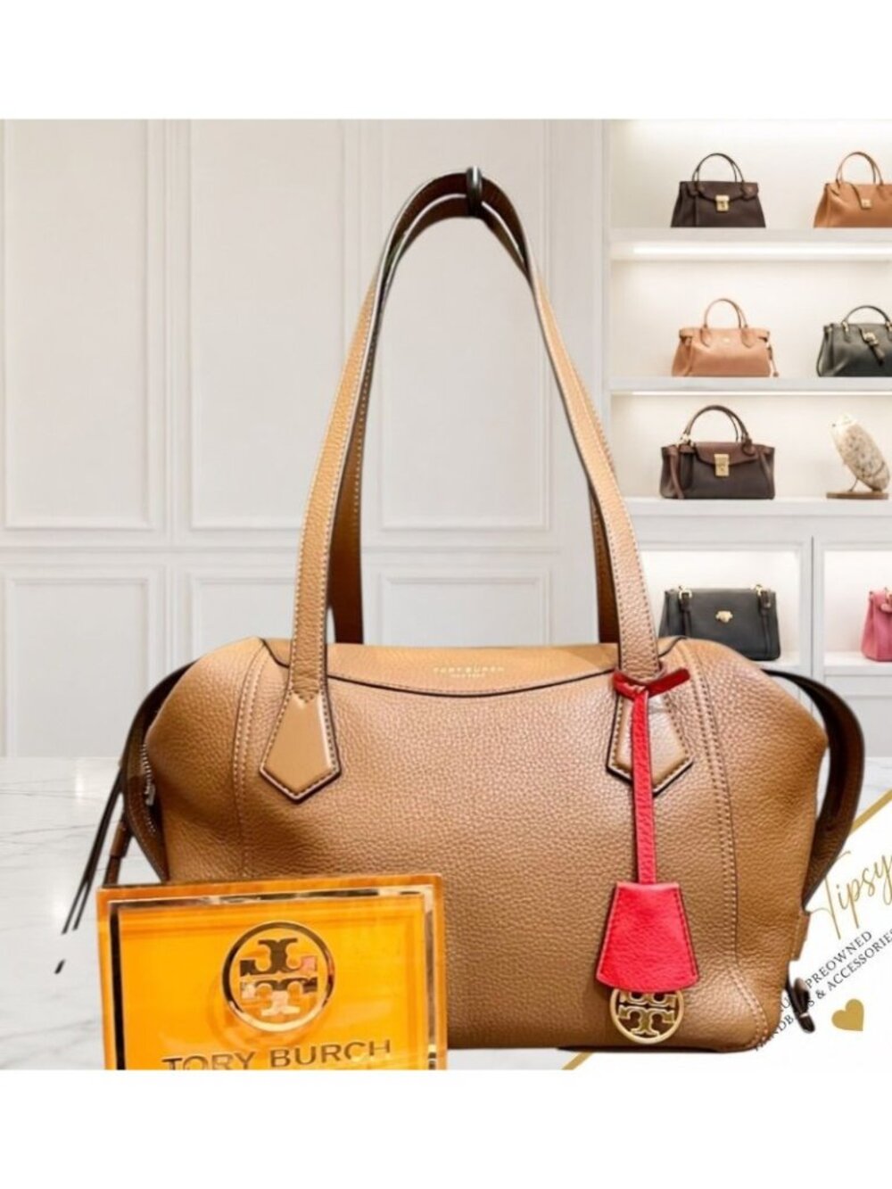 AUTHENTIC TORY BURCH CAMEL BROWN PERRY SATCHEL HANDBAG